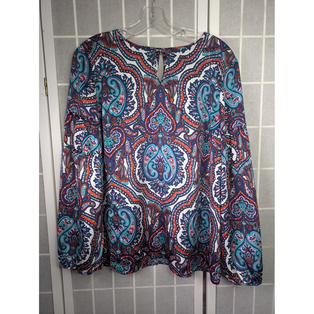 Talbots Womens Large Paisley Print Long Sleeve Blouse Front & Back Keyhole Light